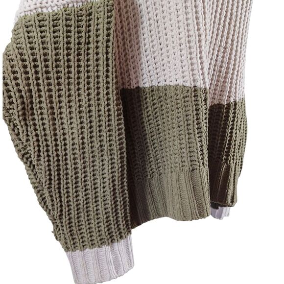 POL Chunky Knit Sz L Colorblock Sage Green Chenille Oversized Cowl Neck Sweater - Picture 7 of 11
